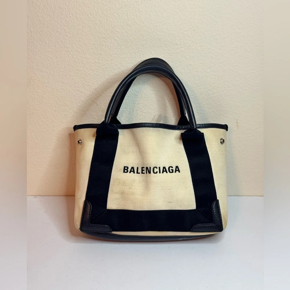 BALENCIAGA Black/Cream Mini XS Tote Handbag